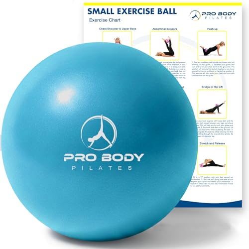 ProBody Pilates Ball 9 Inch - Small Exercise Ball for Stability, Barre, Core, Ab Workouts, Yoga, & Physical Therapy (Sky)
