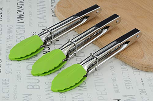 Image of HINMAY 7 inch Mini Tongs with Silicone Tips, Set of 3 (Green)