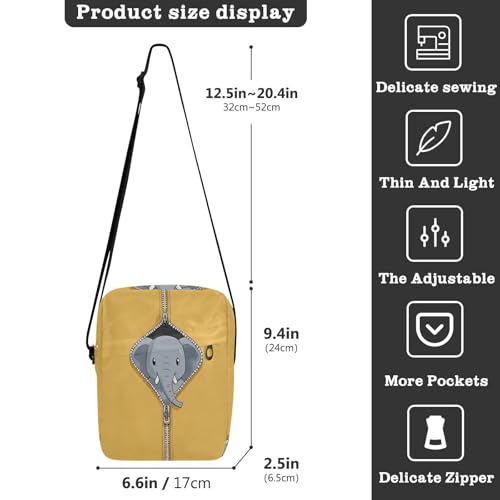 Funnyzipper Elephant Yellow crossbody messenger bag cross body bag for woman Womens Fashion Purses Adjustable Strap for Casual outdoor sports3