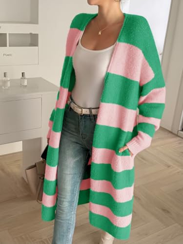 Saodimallsu Womens Striped Long Cardigan Sweaters Open Front Oversized Chunky Fuzzy Knit Fall Duster Sweater Coats2