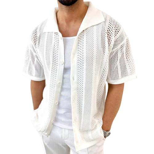 Chemise d'été homme jaune taille L col V coupe ample