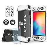 Switch OLED Clear Case,Switch OLED Panda Case,Switch OLED Case with Panda Pattern, 2 Cat paw Thumb Grips and 1 Tempered Glass Screen Protector