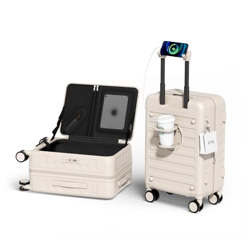 Top-Opening-Expandable-Lightweight-PC-Hard-Shell-Suitcase-20-Inch-Carry-On-Luggage-with-TSA-Lock-360-Silent-Spinner-Wheels-Cup-Holder-Ideal-for-Business-Travel-Suitcase-Beige Top Opening Expandable Lightweight PC Hard Shell Suitcase, 20 Inch Carry On Luggage with TSA Lock, 360 Silent Spinner Wheels, Cup Holder, Ideal for Business Travel Suitcase (Beige) - Image 1