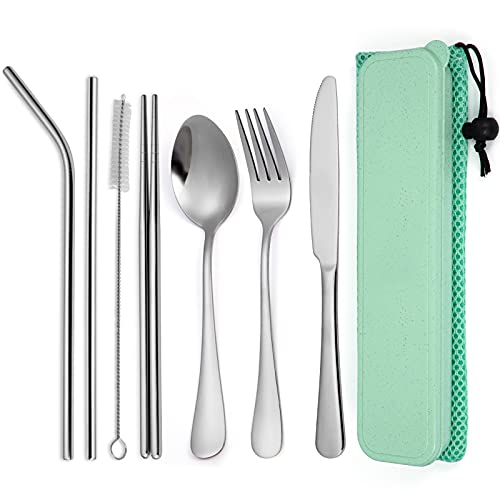 Cibeat 9-delige Bestekset Draagbare Herbruikbare Reisset Campingbestekset Hoogwaardig Roestvrij Staal met Groene… - Image 8
