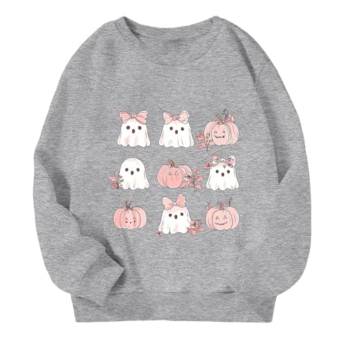 Kids Cute Halloween Sweatshirt 2025 Funny Novelty Ghost Print Crewneck Sweaters Casual Boys Girls Fall Pullover Tops4