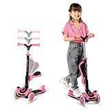 3 Wheel Scooter for Kids with Foldable Seat, Adjustable Handlebar Height, Lean-to-Steer Ride On Toy for Kids Ages 2+, Light-Up LED Wheels, Wide Anti Slip Deck, Indoor & Outdoor Use, Watermelon
