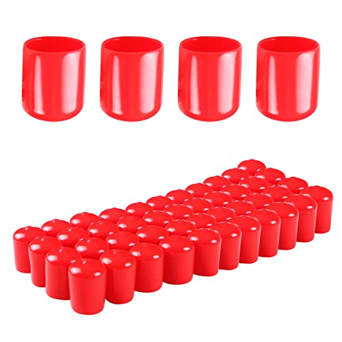 Rubber Round End Cap Cover 0.51 Inch (13mm) Screw Thread Protectors PVC Flexible Tubing Pipe Protective Bolt Screw Thread Protector Safety Cover | for Pipe Post Tubing Rod Cover 100 Pcs (Red)