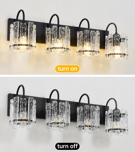 Image of 4 Light Bathroom Light Fixtures, Modern Matte Black Vanity Lights
