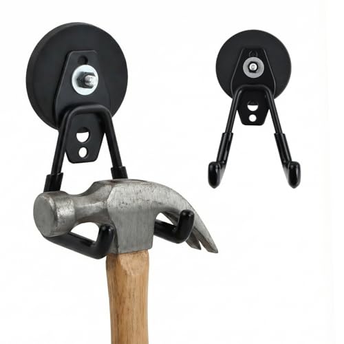 Ziyonix 2 pcs Crochet aimanté puissant, Aucun perçage requis crochet magnetique Capacité de charge jusqu'à 20 kg Pour Garage Cuisine Casiers rangement des outils