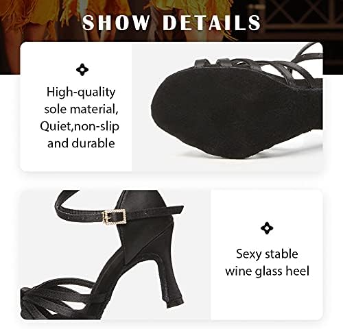 TINRYMX Women's Latin Dance Shoes Satin Ballroom Salsa Cha-cha Professional Practice Dance Shoes,EM217-Black-2.75 Inch,5 US - 3