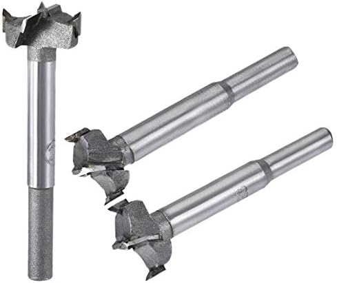 sourcing map Forstner Wood Boring Drill Bits 17mm 18mm 19mm Dia. Hole Saw Carbide Alloy Steel Tip Round Shank Cutting for Hinge Plywood Wood Tool 3in1 Set