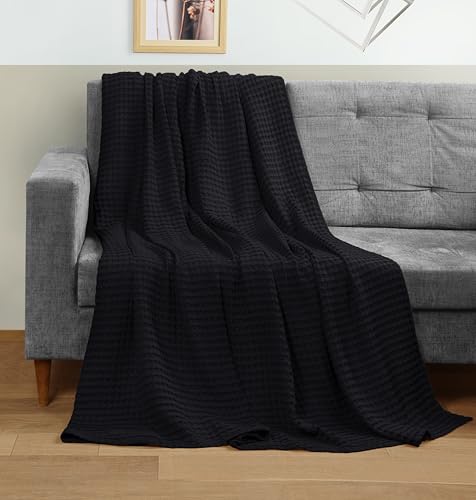 Image of Utopia Bedding 100% Cotton Waffle Weave Blanket Queen Size for Bed - Lightweight, Breathable Summer Blankets Soft and Cozy, Gifts for Women Home Room Decor (Black, 90x90 Inch)