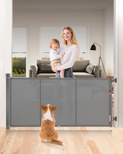 180cm Reinforced Retractable Stair Gate 86cm Tall, Retractable Baby Gate with Reinforced Strip Design to Prevent Crawling Through, 71 inch Wide 34 inch Tall Retractable Dog Gate for Doorways, Hallways