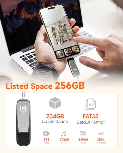 Image of MOSDART 256GB USB C and A 3.1 Dual Flash Drive with Keychain, Silver | Fits Android Phones, iPhone 15, 16, 17, Macbook, iPad, For Photos and Videos, USB-C Port Protection, Phone Case Friendly