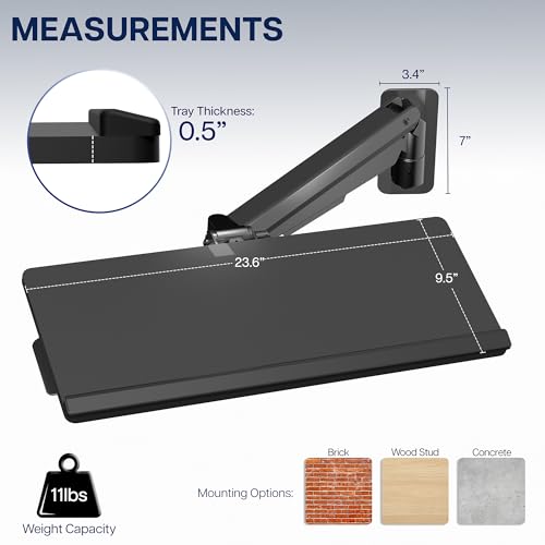 Image of VIVO Sit-Stand 24 Inch Pneumatic Spring Keyboard and Mouse Tray Wall Mount, Counterbalance Height Adjustable Typing Platform, Ergonomic Tilt, Black, MOUNT-KB26C