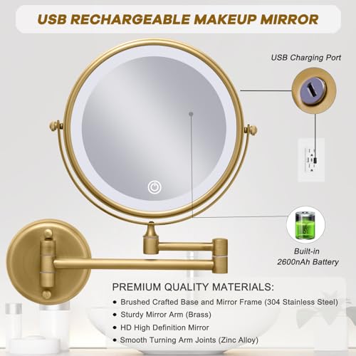 Espejo de maquillaje doble 8 pulg con luz recargable miniatura 6