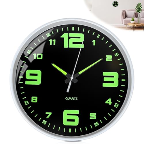 GOMETY Reloj de pared luminoso, silencioso, sin tictac, 30 cm, silencioso, de cuarzo, funciona con pilas, moderno reloj de pared iluminado de cristal para habitaciones, hogar, dormitorio, oficina