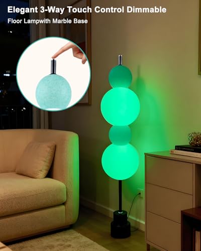 Image of Blue Globe Floor Lamp - RGB & 3000K Dimmable LED, Touch Switch, Modern Tall Standing Lamp for Bedroom, Living Room, Home Office, Gold Metal