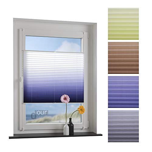ourdeco® Plissee mit Farbverlauf / 90 x 130 cm weiß-blau/lichtdurchlässig, Blickdicht/Farben: Blau, Braun, Grün, Grau