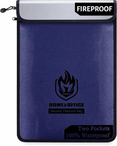 Image of Andyer 2 Pockets Fireproof Document Bag (15 inchx11 inch), Protect Values from Fire