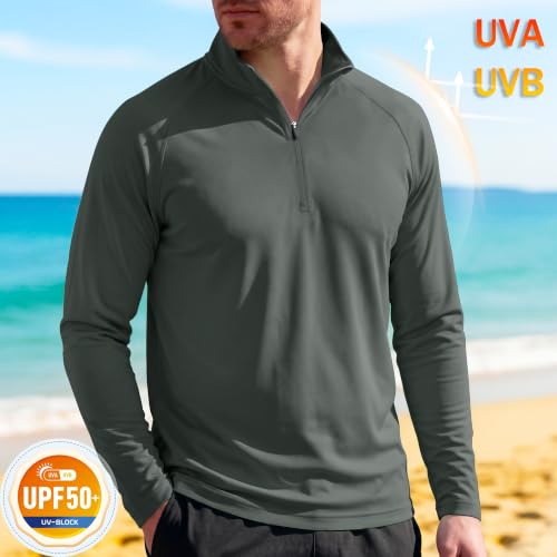 Image of MAGCOMSEN Men's Long Sleeve Sun Shirts UPF 50+ Tees 1 /4 Zip Up Fishing Running Rash Guard T-Shirts Outdoor Shirt, Dark Grey, Large