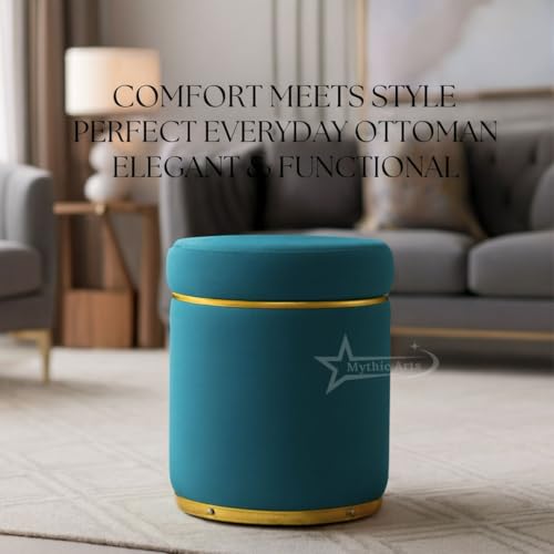 Image of Ottoman Stool for the Living Room Ottoman Pouffes for Sitting, Puffy Stool for Living Room Dressing Table Stool Aqua