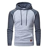 Yundobop Men's Pullover Hoodies Plaid Jacquard Long Sleeve Drawstring Hipster Casual Hooded Sweatshirts with Kanga Pockets Lightgrey/Grey L