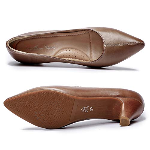 Image of Mona flying Women's Leather Pump Med Heel Pointed Toe Office Dressy Shoes