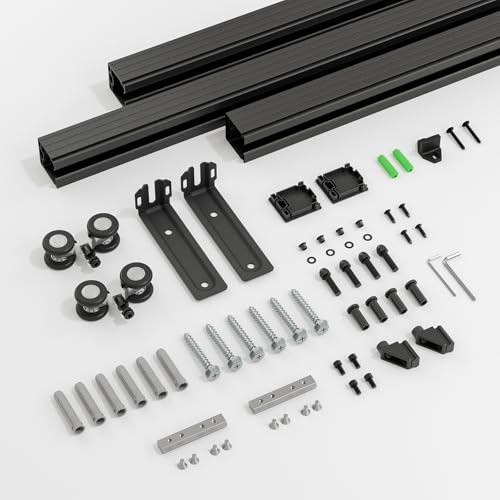 AONAYIOA 96"/8FT Ceiling Mount Box Rail Barn Door Hardware Heavy Duty Sliding Barn Door Track, Aluminium Alloy Kit for Single Door (No Door) by AONAYIOA - Used condition - Image 7