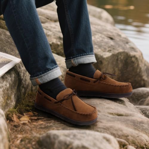 Image of ULTRAIDEAS Men's Luke Moccasin Slippers Memory Foam Cozy House Slippers, Warm Comfy Slippers for Men, Indoor Outdoor Loafer Anti-Slip Home Shoes