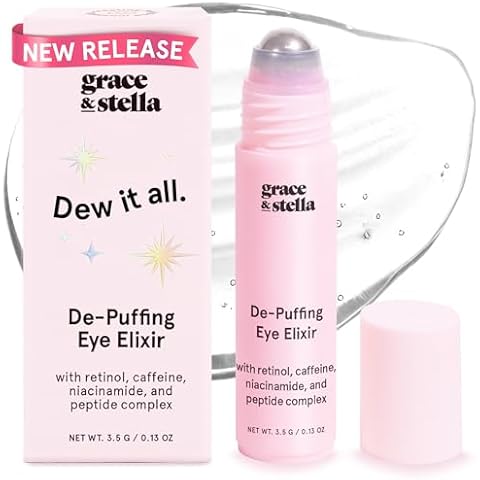 grace & stella Caffeine Eye Serum - De-Puffing Eye Roller for Puffy Eyes with Retinol - Puffy Eyes Treatment - Brightening Under Eye Cream for Dark Circles - Vegan Under Eye Serum (15 ml/0.51 fl oz) Cover