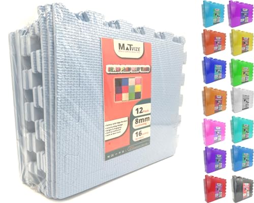 MATVIZE Eva Foam Baby Play Mat – 12Pcs (29x29cm) 8mm Thick Soft Baby Blue Interlocking Floor Tiles, Waterproof, Non-Slip, Safe & Comfortable Matting for Kids, Child’s Play (Baby Blue, 12 Pack)