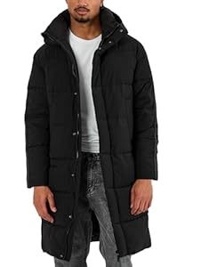 Redbridge Steppmantel Langer Pufferparka mit Kapuze und Reißverschluss Warm gefütterte Winterjacke mit Knopfleiste & Seitentaschen Oversized Schwarz XL