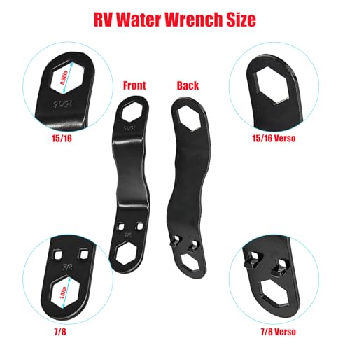 Image of RV Water Heater Drain Plug and Wrench Kit, for RV & Camper Water Heater Drain Plugs,Fits for 7 /8 inch &15 /16 inch Drain Plugs Include 1Pcs Angled Wrench 4Pcs 1 /2 inch NPT Replacement Plugs and 1 Roll PTFE Tape