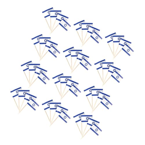 FUNNETOYU 200 Piezas Decoración Cupcake con Banderas de Israel Toppers para Tartas y Postres Palillos de Madera y Papel Seguros para Fiestas y Celebraciones