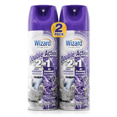 Wizard Double Action 2-in-1 Air Freshener & Odor Eliminator, Lavender Scent, 12 OZ Each, Pack of 2