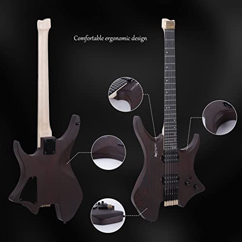Leo Jaymz 6 Strings Headless Electric Guitar - Full Scale Travel Guitar - Ash Body And 5 Piece Maple Neck - Customized Pickups (Brown) #TOP1