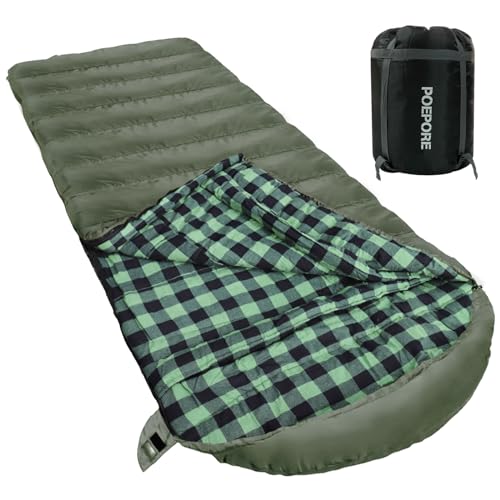 Poepore Schlafsack Outdoor Winter für Erwachsene Extra Breit 3-4 Jahreszeiten XXL Schlafsäcke Warmer Baumwolle Flanell Deckenschlafsack beim Camping Wandern Abenteuern 230 * 100CM Olive