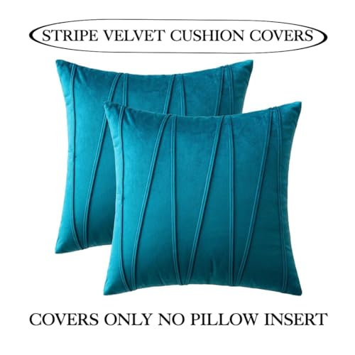 Image of Amazon Brand - Umi Decorative Striped Throw Pillow Covers 16 X 16 Inch,Soft Solid Velvet Pillow Covers Cushion Case with Zigzag Pattern for Sofa Bedroom 40 X 40 Cm (Pack of 2) Dark Teal