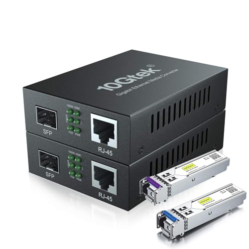a Pair of Gigabit Ethernet Bidi Media Converter, SingleMode Single LC Fiber to Ethernet RJ45 Converter for 10/100/1000Base-Tx to 1000Base-EX, UL Certified, up to 40-km