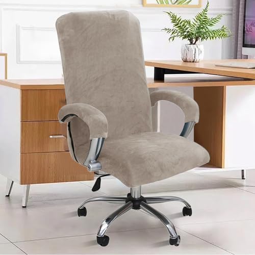 Alishomtll Samt Bürostuhl Bezug mit Armlehne Stretch Stuhlhussen Gaming Stuhl Bezug Abnehmbare Sessel Überzug Elastische Stuhlbezüge für Bürostuhl Computer Stuhl Drehstuhl (Taupe, Large)