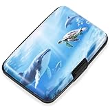 Mayski Credit Card Holder, RFID Blocking, Aluminum Alloy Hard Case, Small Mini Business Metal Wallet for Women Men, Ocean