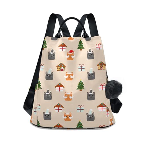 Sac à dos femme 17l beige antivol à motif imprimé chats de Noël