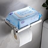 YIGII Toilettenpapierhalter, klopapierhalter ohne Bohren, Toilettenpapierhalter Mit Ablage, Wc Papier Halterung Rollenhalter mit Kleber für Badzimmer Silber