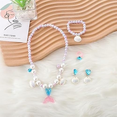 Image of FancyDressWale Mermaid Jewelry Kit Shell Necklace, Bracelet, Ring, Earrings, and Organza Bags - Perfect for Mermaid Party Costume Accessories. Cute Style, Plastic and Organza.