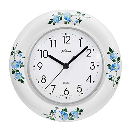 Atlanta 6016 Küchenuhr, Quarz, Weiß, rund, Edelkeramik-Gehäuse, mit blauen Blumen