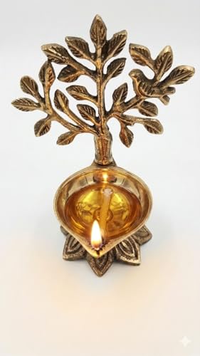 Image of Sotfamily 100% Pure Brass Kalpavriksha Diya for Puja, Tree of Life Brass Deepak for Mandir, Home Temple, Festive Decoration & Spiritual Decor