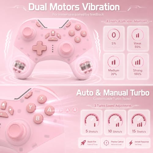 Image of aghi Hall Effect Wireless Gaming Controller with Phone Clip | for iPhone /Android /PC /Steam /TV /Switch /Switch 2 with Hall Joysticks, Lock Speed, Macro, 6-Axis Gyro, Vibration, Turbo, Pink