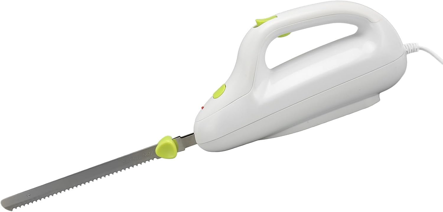 Zerodis - Coltello elettrico dentato per carne, portatile, ideale per pane, carne congelata, prosciutto, pomodori e tacchino, manico ergonomico, leggero e facile da pulire