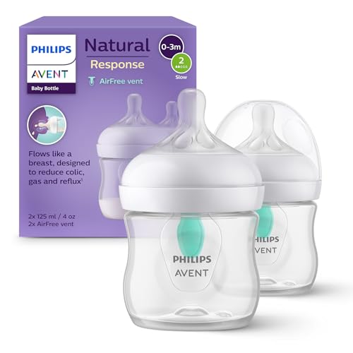 Philips Avent Natural Response-babyfles - 2 Babymelkflessen van 125 ml met AirFree-opening, BPA-vrij, voor pasgeboren baby's van 0 maanden en ouder (model SCY670/02)